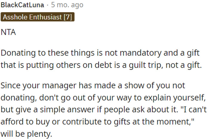Giving should be voluntary, and a gift that burdens others with debt is not a true gift.
