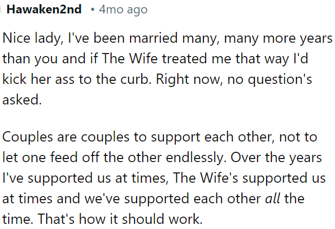 Couples should support each other equally and not allow one partner to exploit the other.