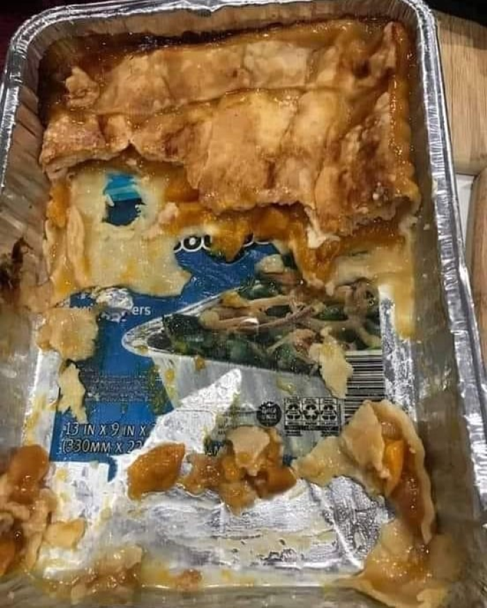 Looks like someone forgot to remove something from the pan here, but it seems people enjoyed the dish anyway.