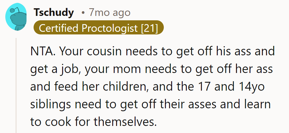 Cousin needs a job, Mom needs to feed her, and teens need kitchen skills.