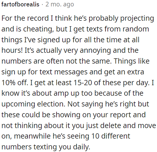 The text messages are likely from legitimate sign-ups, such as promotions or political messages.