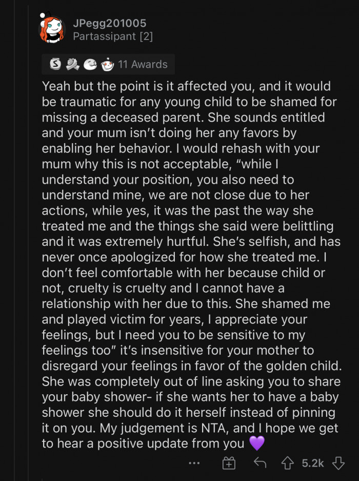 It’s insensitive for OP's mother to disregard her feelings in favor of the golden child.