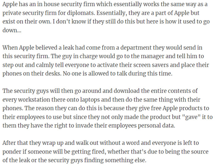 24. Apple has the right to invade their employees' personal data and use it in case of a leak