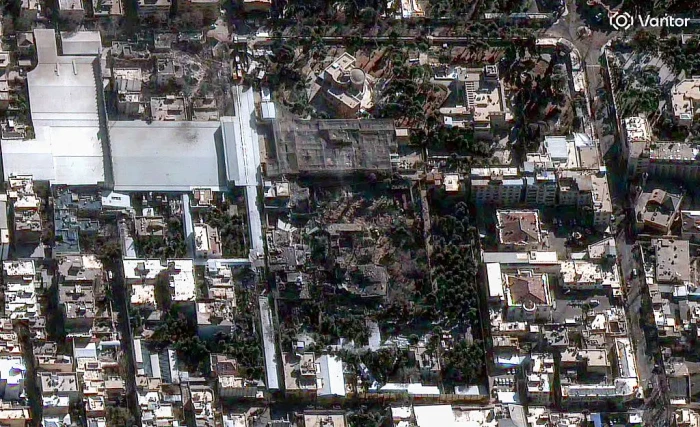 Satellite view showing damage aftermath from airstrike near an Iranian school.