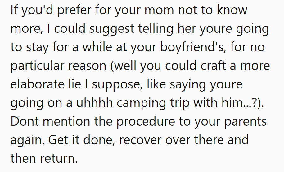 Try the 'boyfriend's retreat' plan—less is more. Surgery, recover, return, smooth as silk.