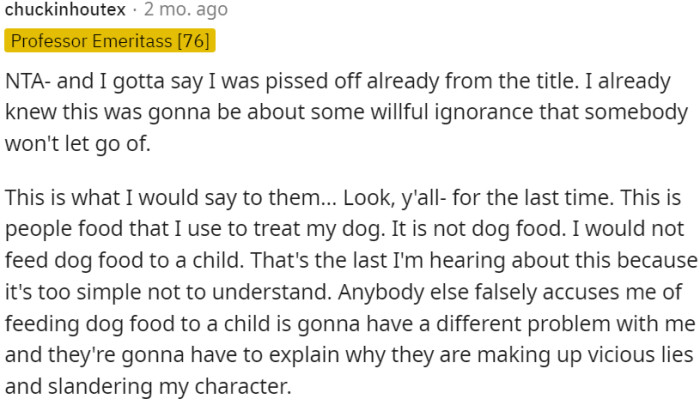 OP is Falsely Accused of Feeding Dog Food to a Child