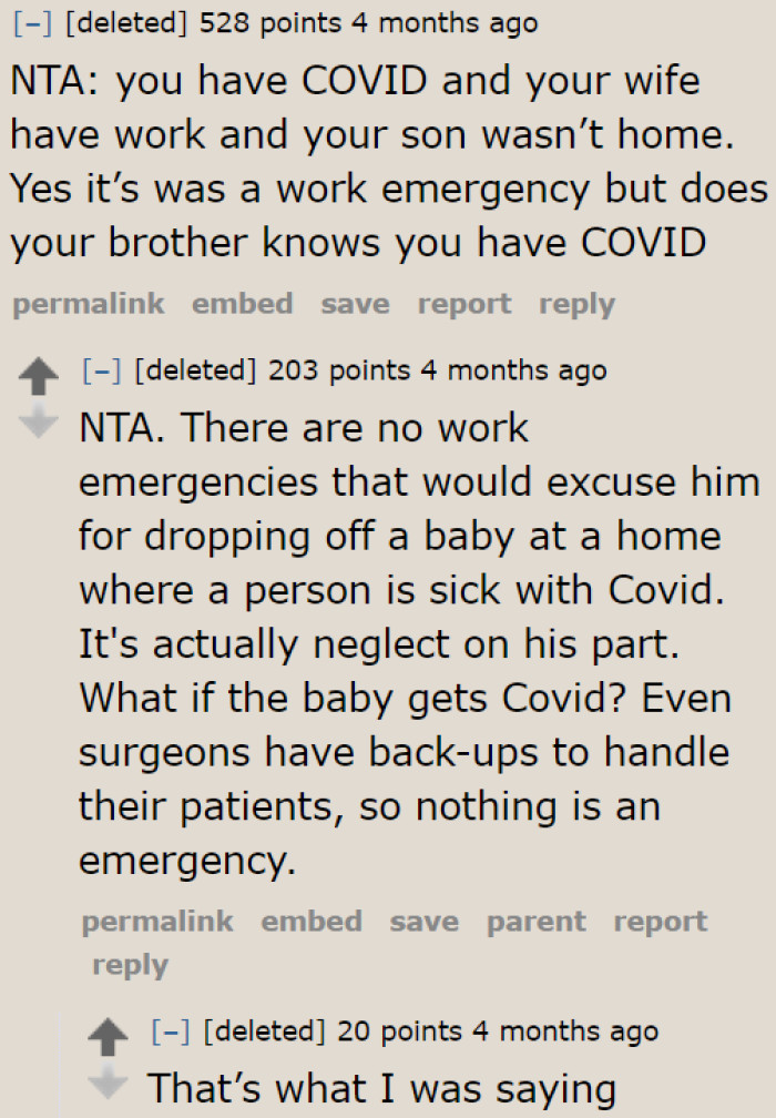 The brother should've hired a babysitter or asked another family member to care for his son.