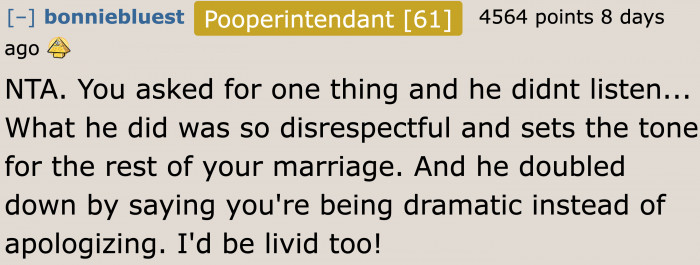 The marriage is off to a bad start.