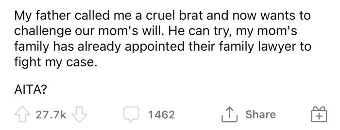 Her father called the OP 