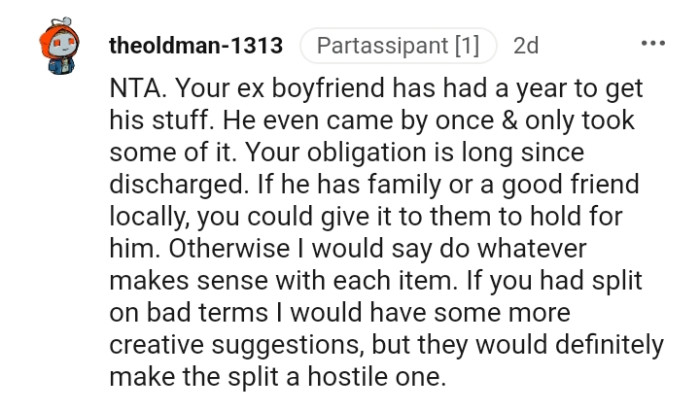 This Redditor says the OP should do whatever makes sense with each item