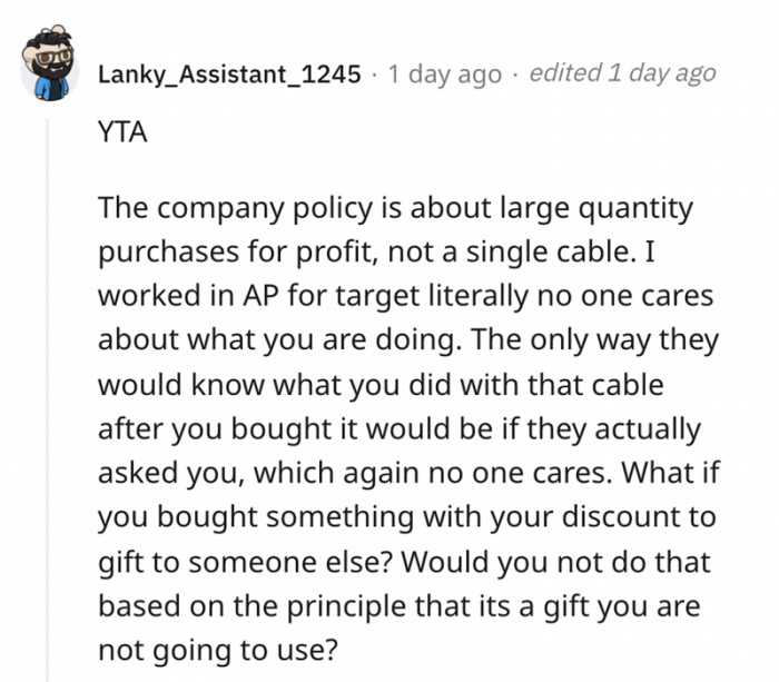 She will only buy one discounted HDMI cable.