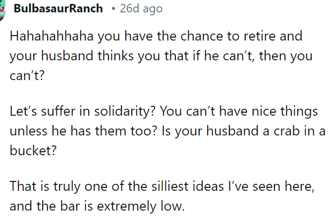 A Redditor said the husband's perspective is silly