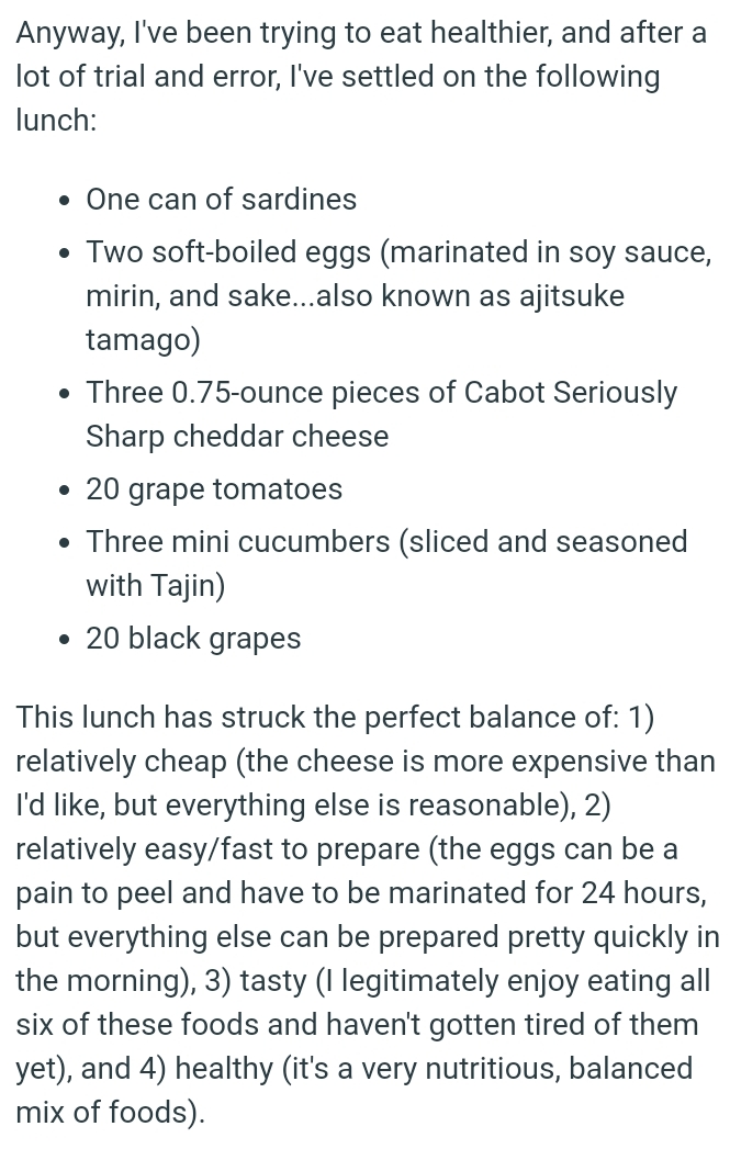 The OP Lists Out the Items He Has for Lunch Every Single Day