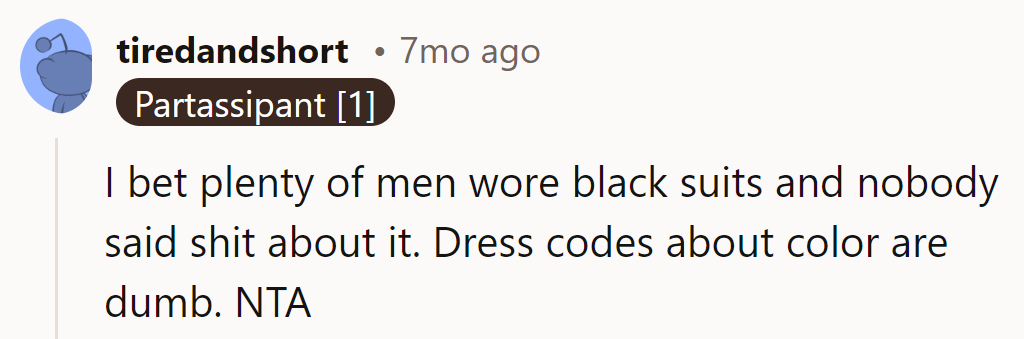 If suits can be black, why can't dresses? Color-coded rules are as dumb as they sound.