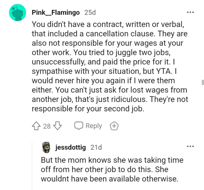 They are not responsible for the OP's second job