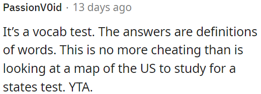 It's just a vocabulary test; finding definitions isn't cheating.