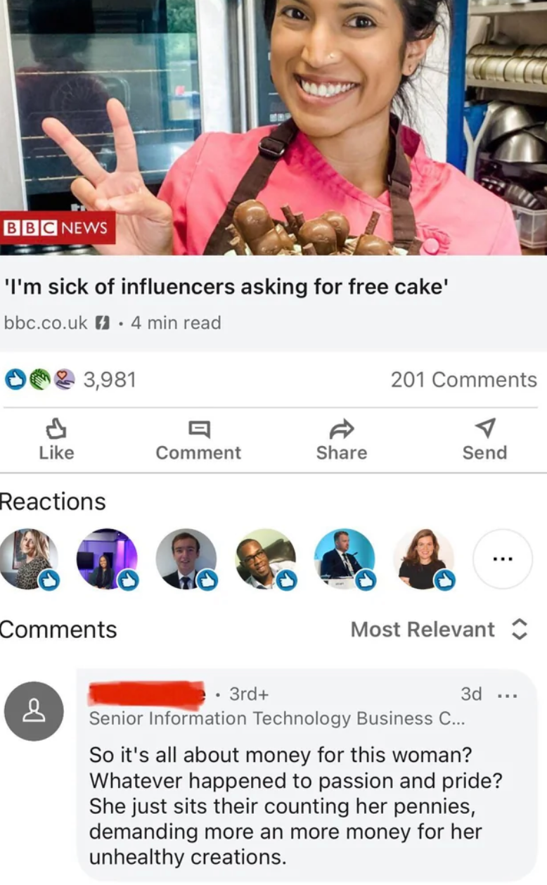 This baker is sick and tired of influencers always asking for freebies