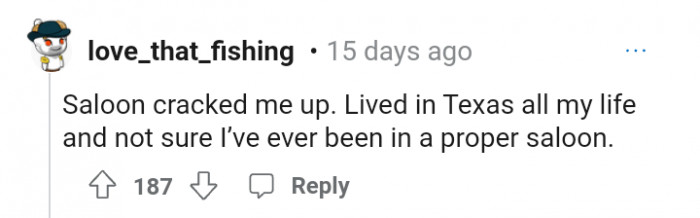 The saloon question was absolutely hilarious