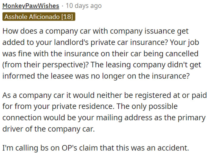 Since it's a company car, it wouldn't be associated with OP's personal residence. The only potential link could be OP's mailing address as the primary driver.