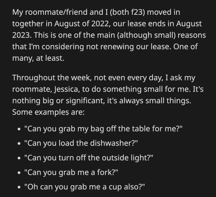 OP said that she wouldn't demand a 