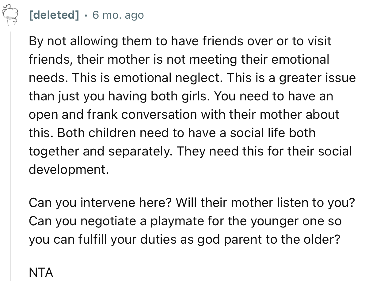 “You need to have an open and frank conversation with their mother about this.”