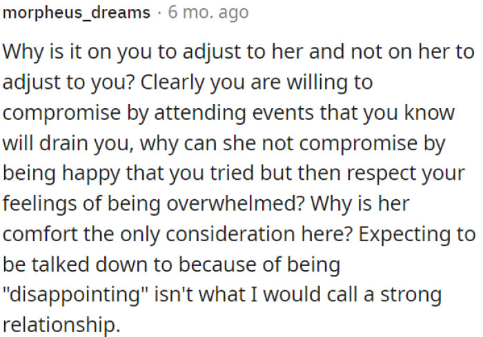 Being treated as 'disappointing' isn't healthy for a strong relationship.