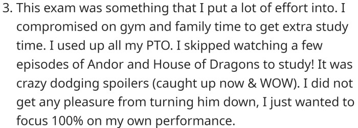 This exam was something that OP put a lot of effort into