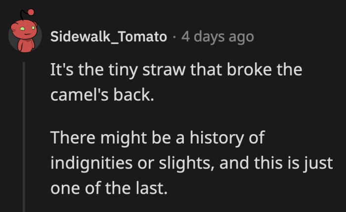 It definitely is the tiny straw that broke the camel's back