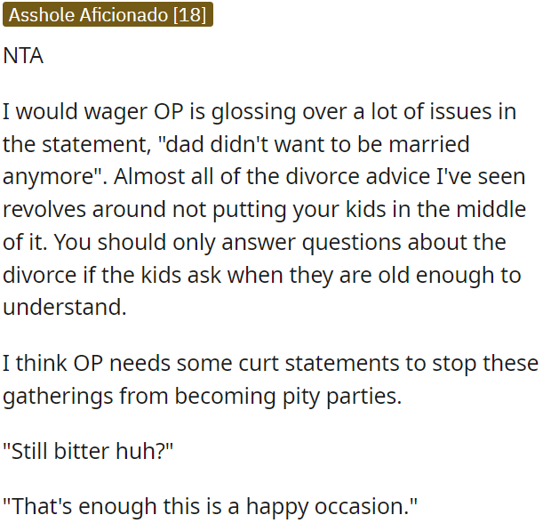 OP could use brief statements to steer conversations away from negative topics during gatherings.