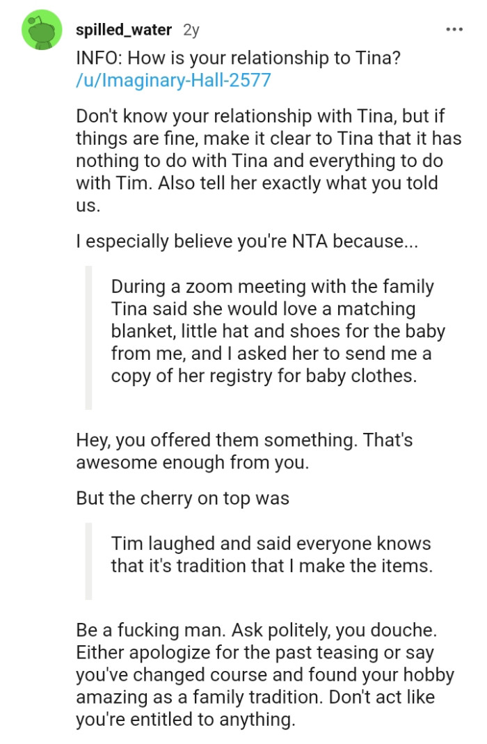 Making it clear to the brother's fiancée