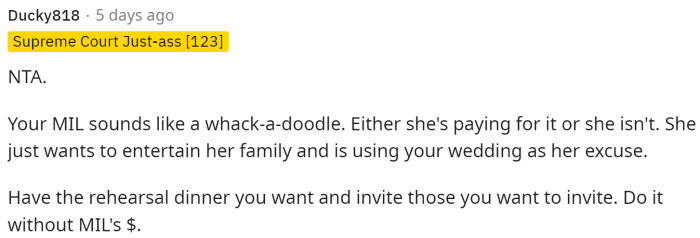 Her MIL doesn't sound great, but it is a hard situation to be in, especially when the MIL is helping out with the money.