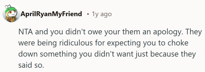 A sharp reminder that forcing someone to eat something they dislike is a fast track to holiday resentment.