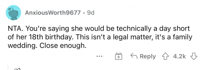 The first comment states that she's not TA and it's not a legal issue, so she's not in the wrong.