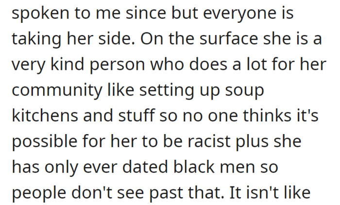 Mom stopped talking, and everyone sided with her.