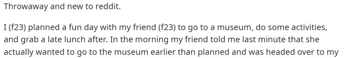 OP starts off by explaining how she had planned a fun day with one of her friends.