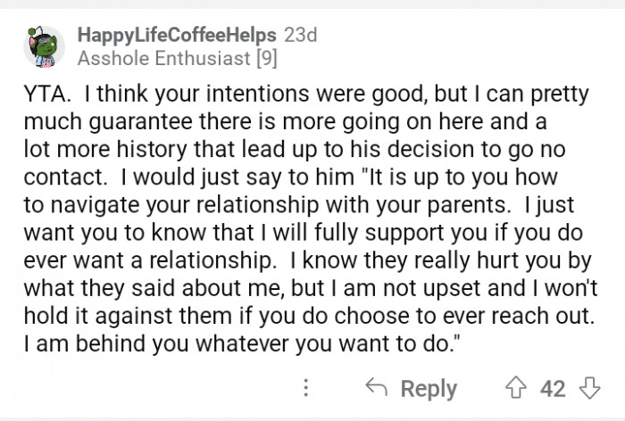 18. As a wife, she should've understood her husband more.