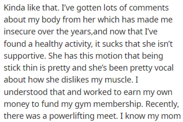 The comments OP received from her mom about her body have caused many insecurities