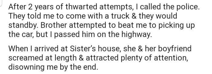 OP got fed up and went with the police to retrieve the Porsche