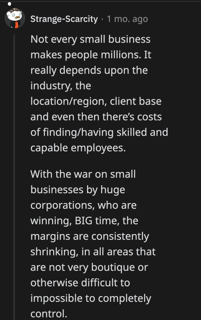 Other Redditors proposed that the business failing had more to do with the fact that it faced heavy competition