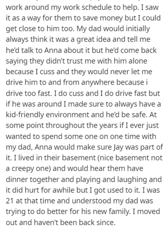 Her father and Anna decided to adopt, and OP tried her best to get along with her new step-brother