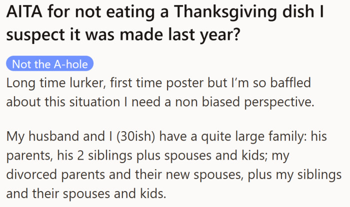 She starts by laying out just how big and blended their holiday crowd is, setting the stage for why hosting and potluck traditions come with extra pressure in this family.