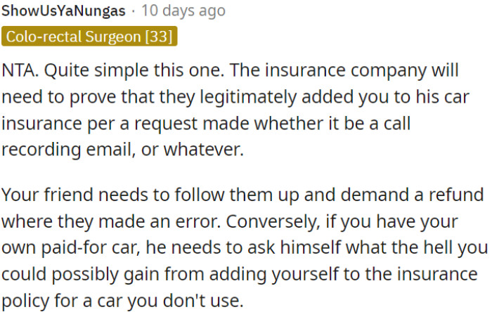 The insurance company must prove they added OP via a valid request