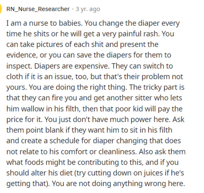 The first comment was very helpful and came from a nurse who jumped in to give OP some advice, affirming that she is doing the right thing.