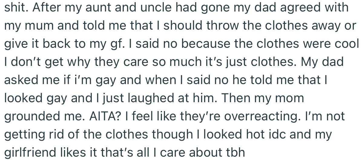 OP Refused to Take Off the Clothes Despite His Parents' Displeasure