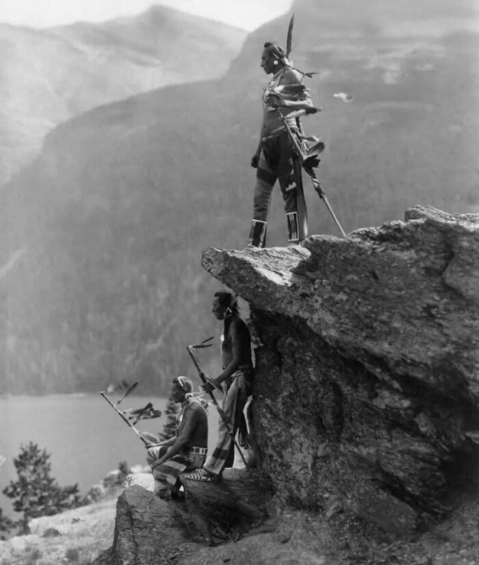 "Members of the Blackfoot Tribe in Glacier National Park, Circa 1913."