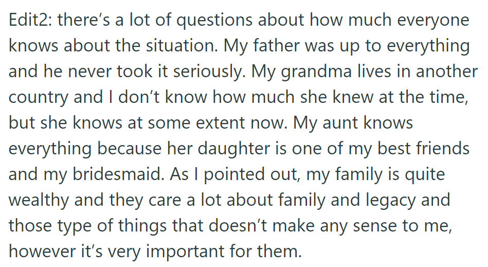 Father's aware of the situation but indifferent; grandma possibly knew, aunt fully informed.