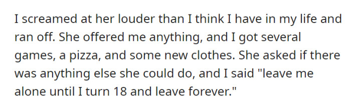 Imagine the trauma that had already bottled up inside. The tables turned when her mother attempted to make amends for a mistake she did not even bother to investigate.