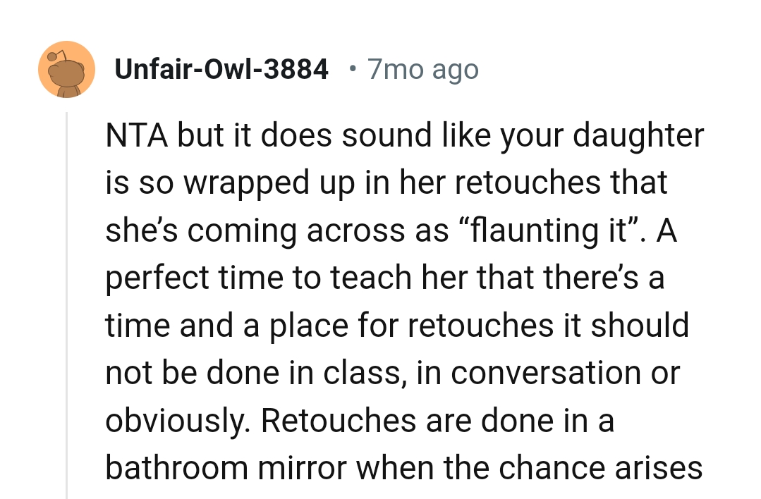 There's a place and time for touch-ups, not in class