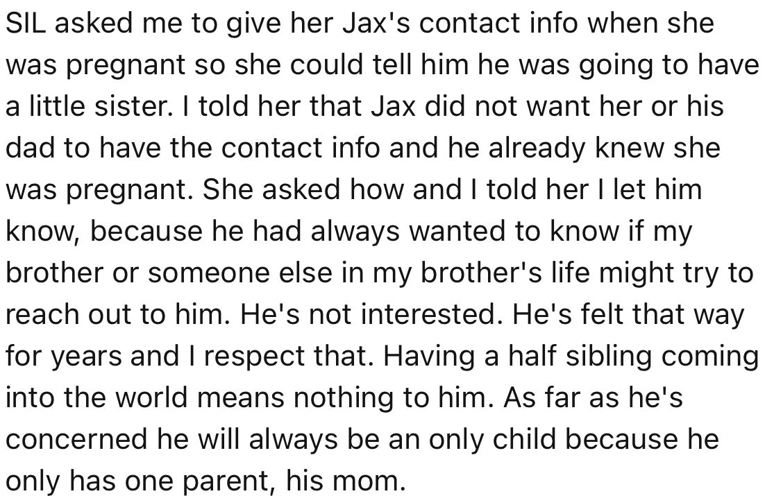 OP’s SIL Made Efforts to Reach Out to Jax and Draw Him Closer to the Family with the News of an Incoming Baby Sister