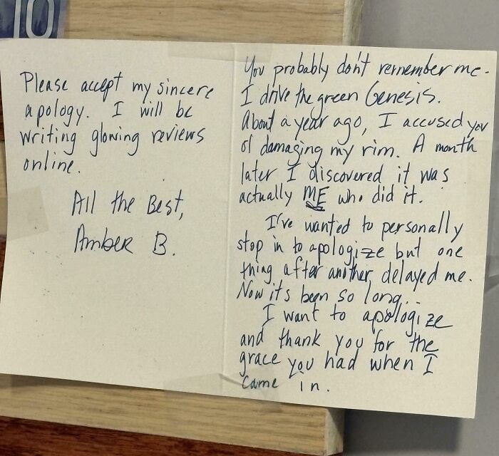 "I Found This Apology Note In The Waiting Room Of A New York Car Wash"